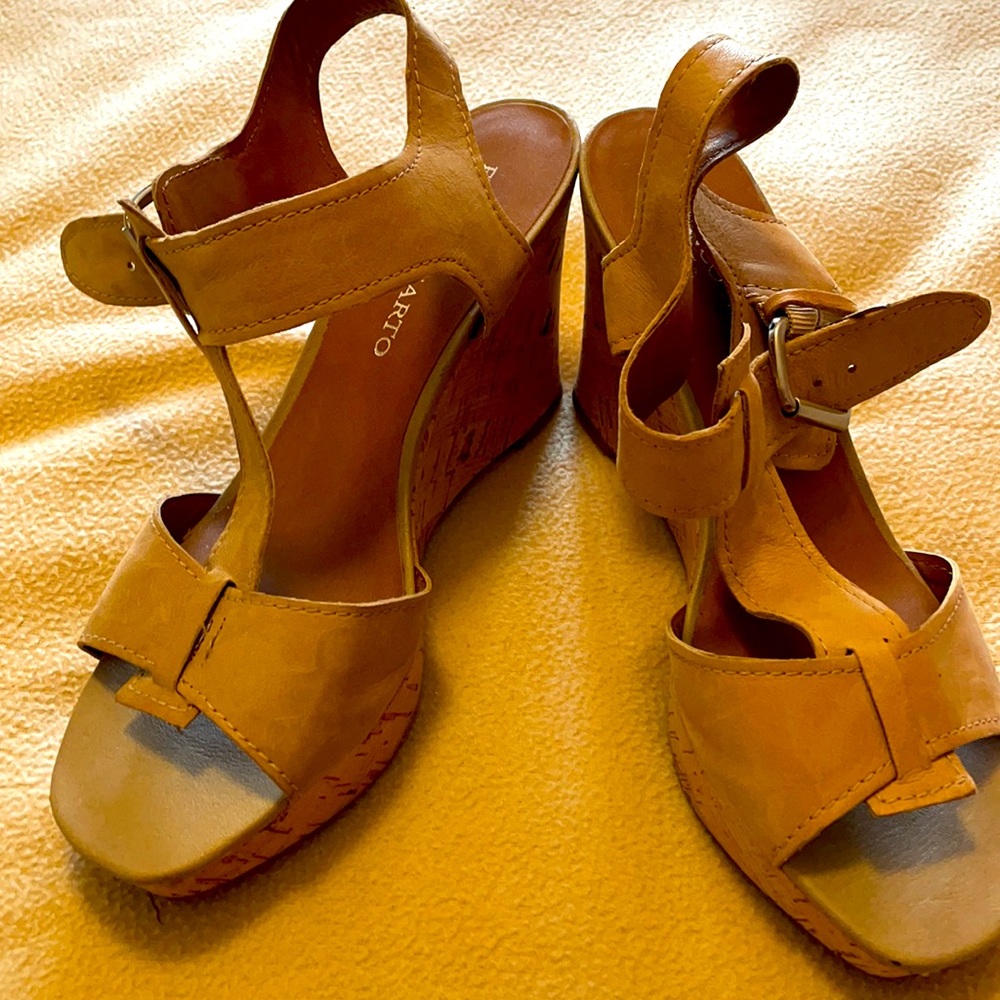 Franco Sarto 3 inch Tstrap cork wedge sandals